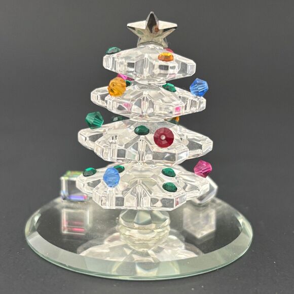 Vintage Decorated Crystal Christmas Tree Figurine Holiday Mirror Base Festive - Picture 4 of 6
